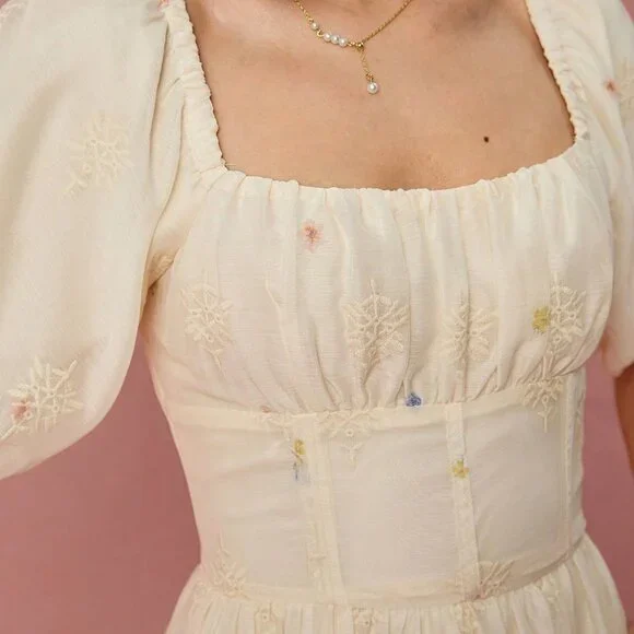 Multicolor Apricot Elegant Romantic Floral Women's Maxi Dress - Picture 3 of 8